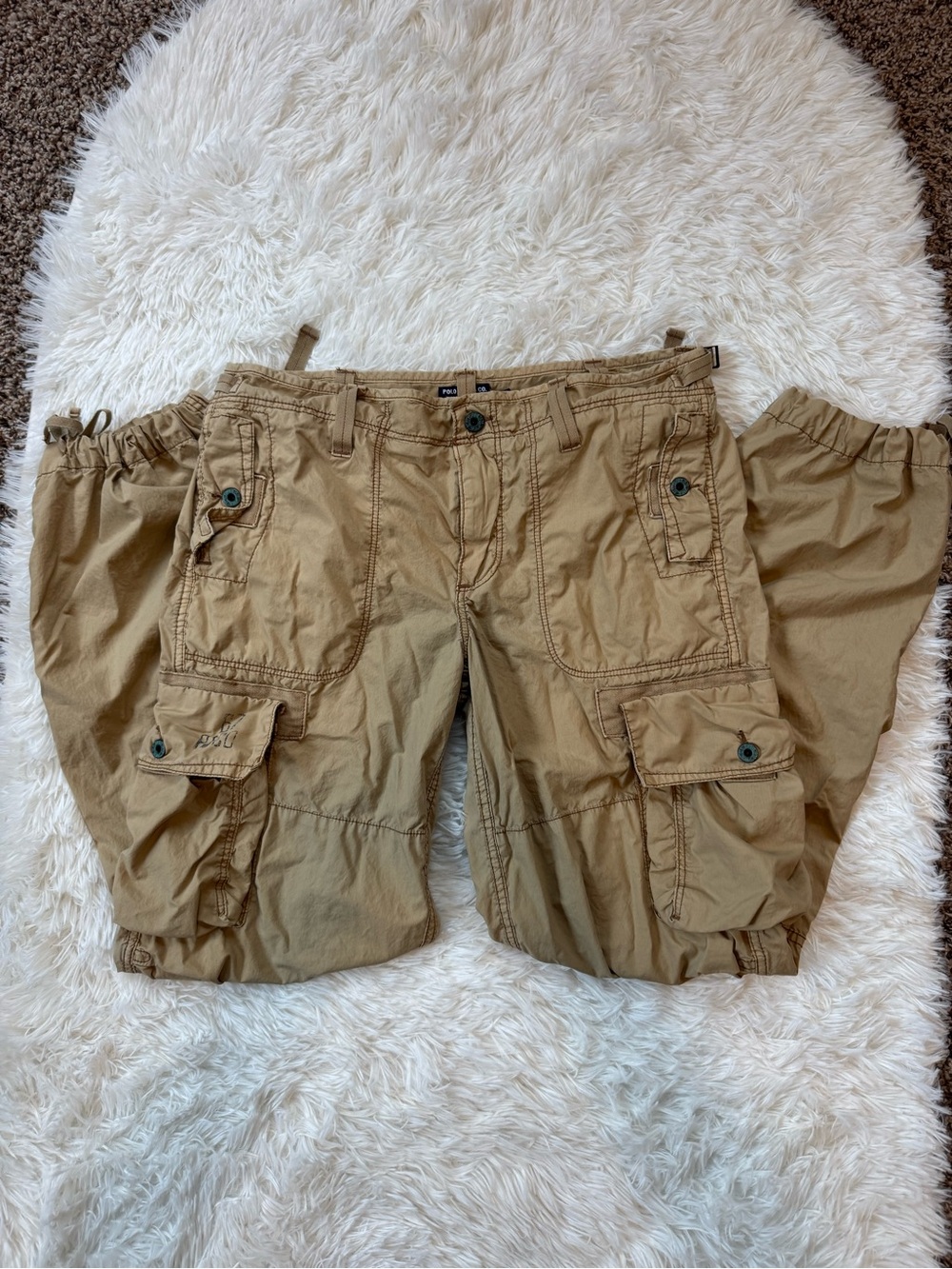 Y2K Ralph Lauren polo jeans co khaki 100% cotton lightweight cargo pants size 12 - Picture 2 of 12